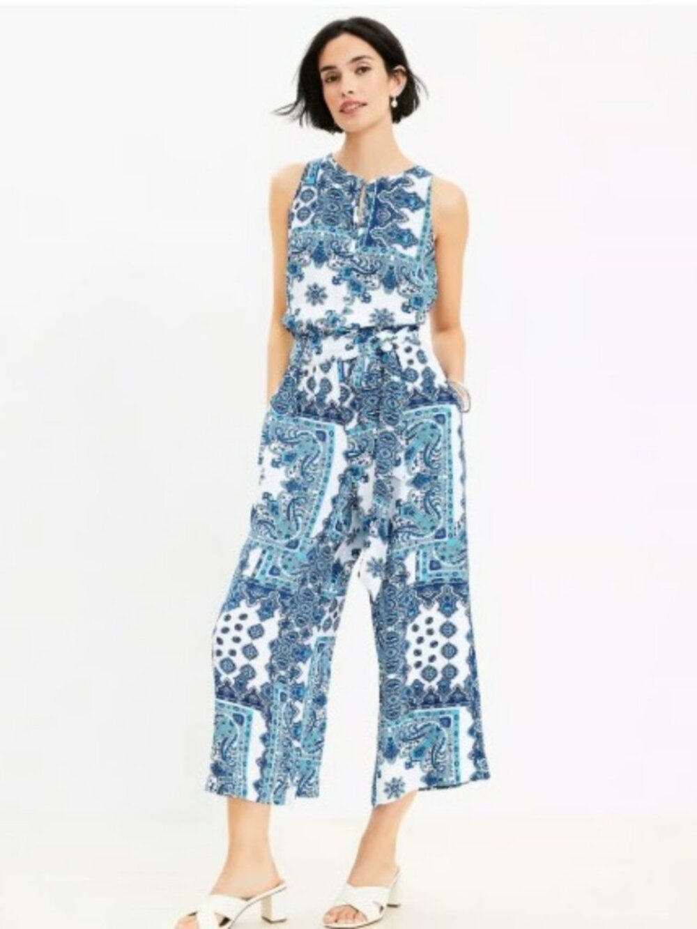 Loft Paisley Keyhole Wide Leg Jumpsuit S